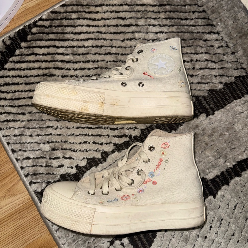 Converse Cream High-Tops with Floral Design